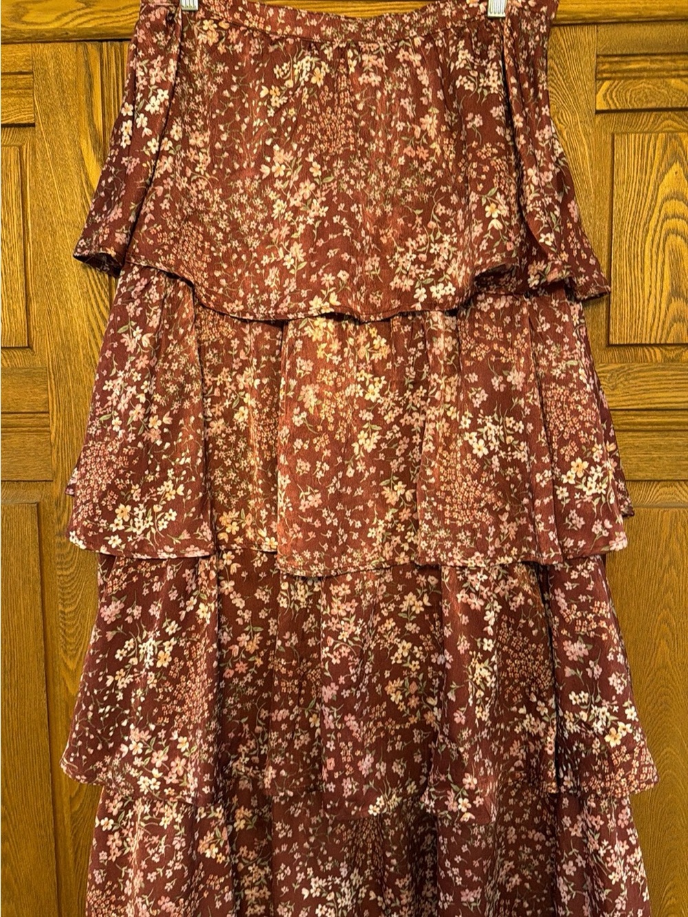 Altar'd State Rust Floral Tiered Maxi Skirt